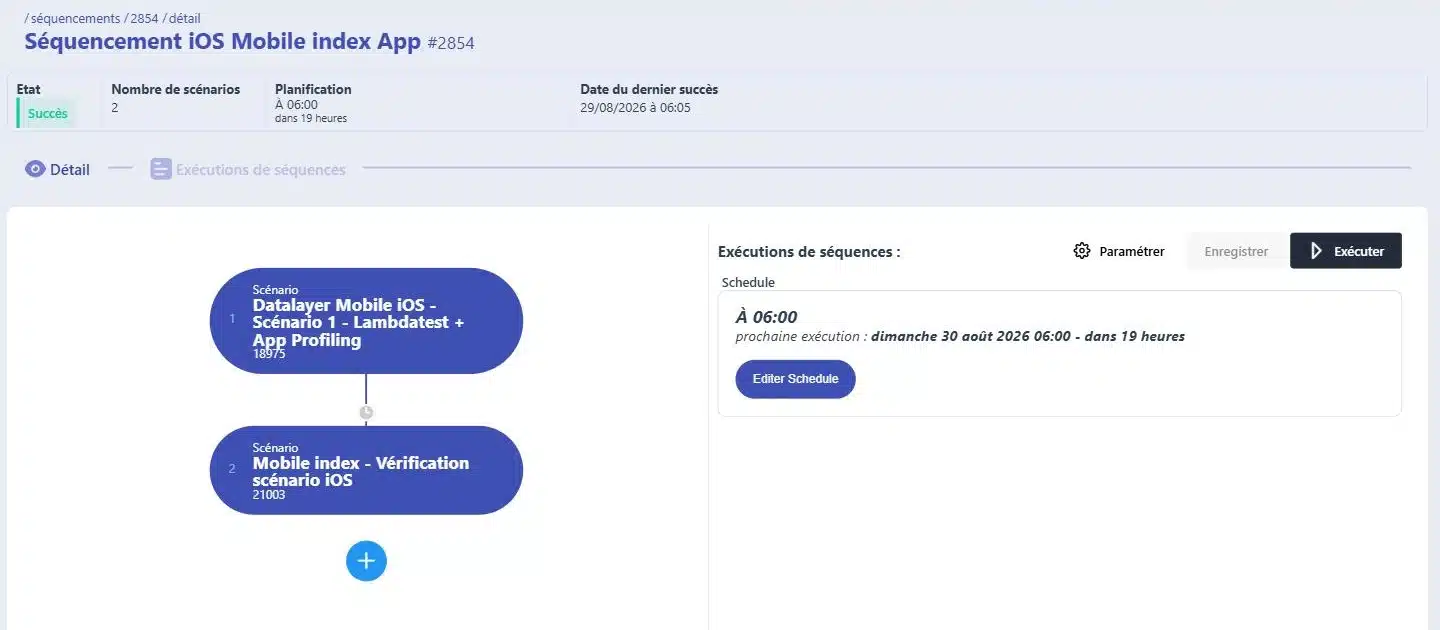 Séquencement de scénarios dans Mr Suricate : deux parcours enchaînés et planifiés chaque jour