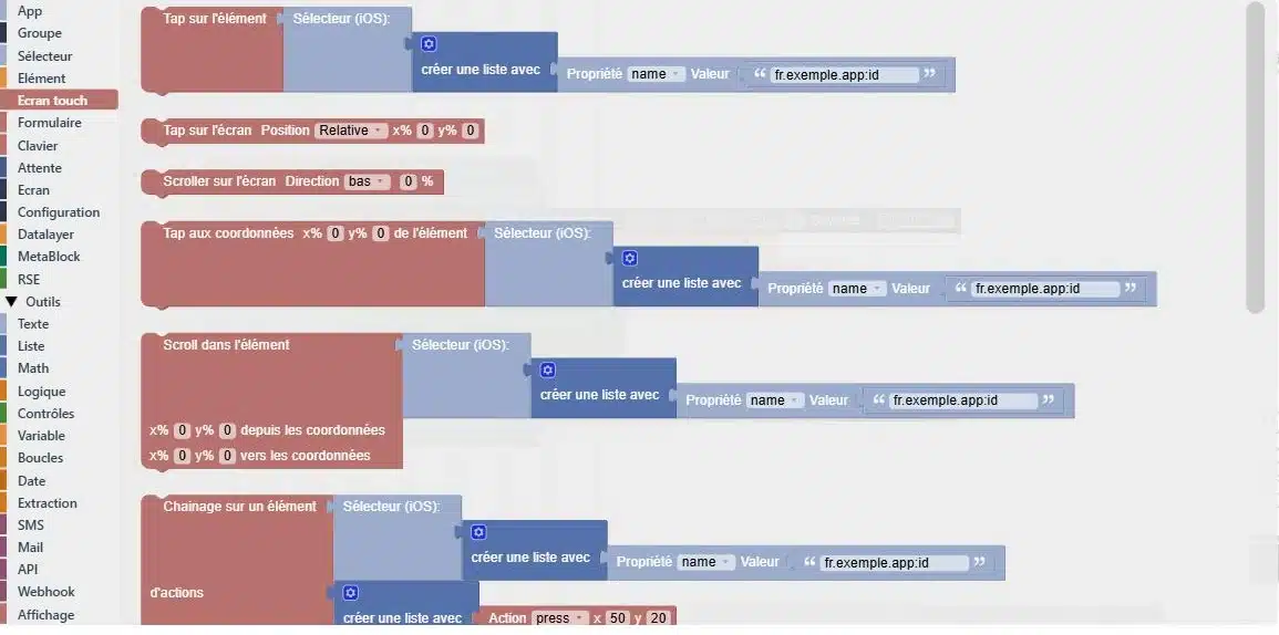 Mr Suricate Editor Mobile Blocks Catalog: Tap, Scroll, and iOS Selectors for Native Apps